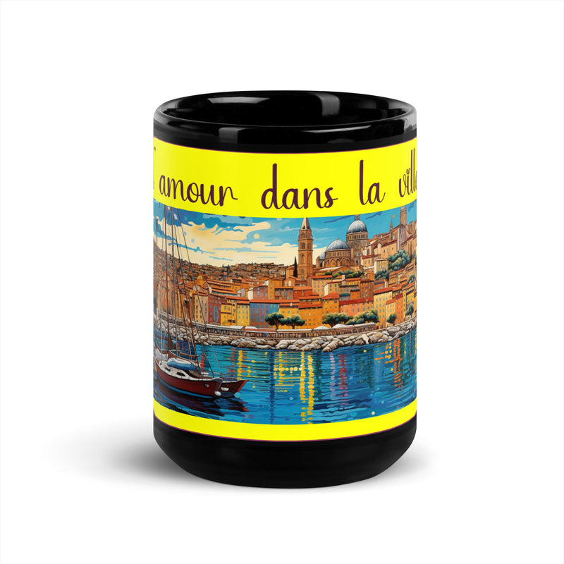 Tazza nera artistica – L'amore in citta'