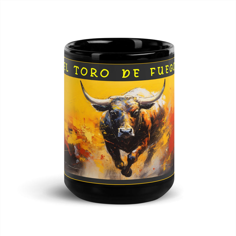Tazza nera artistica – Il toro di fuoco