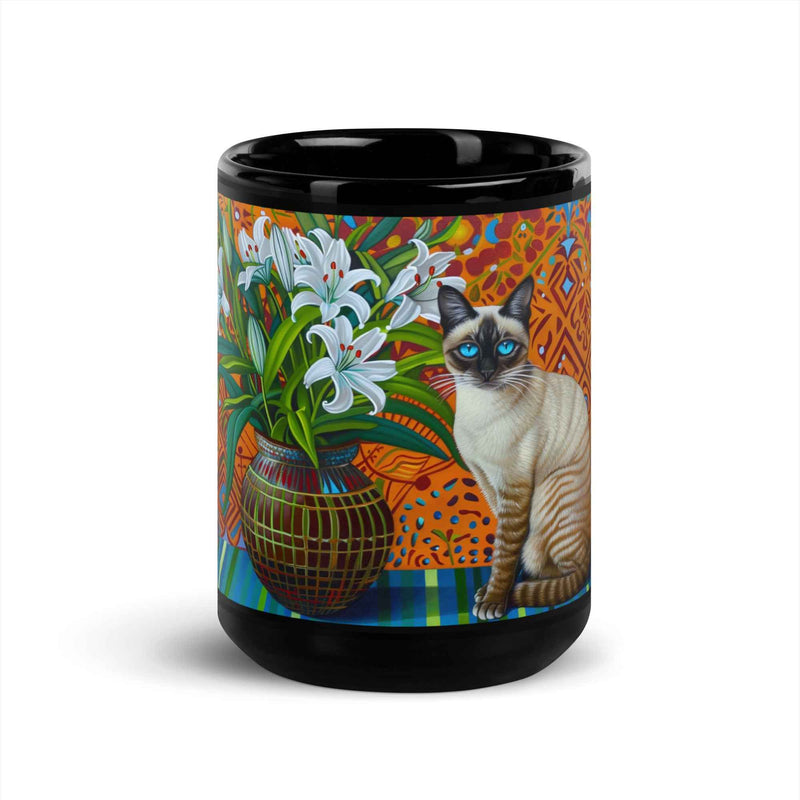Tazza nera artistica – Caroline – Gatta affettuosa