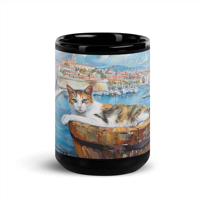 Tazza nera artistica – Francois – Gatto curioso